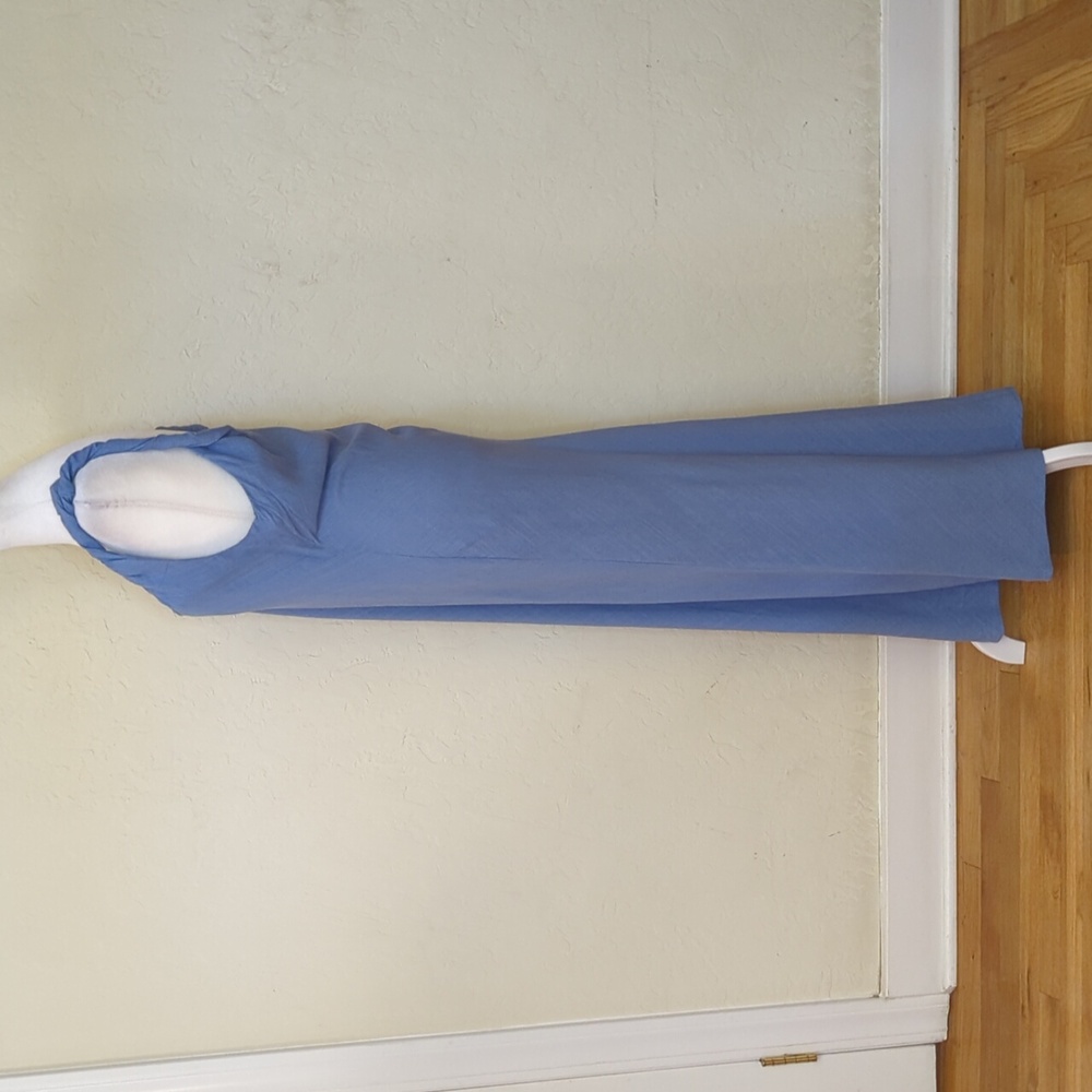 LIKE NEW ASOS DESIGN Linen Look Twist Strap Bias Maxi Dress in Denim Wash Blue 8 - Picture 8 of 15